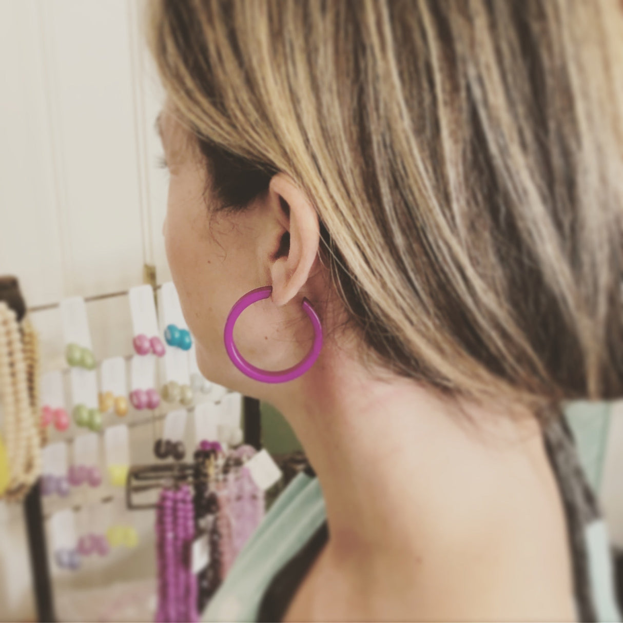Amethyst Purple Frosted Classic Lucite Hoop Earrings from Leetie Lovendale