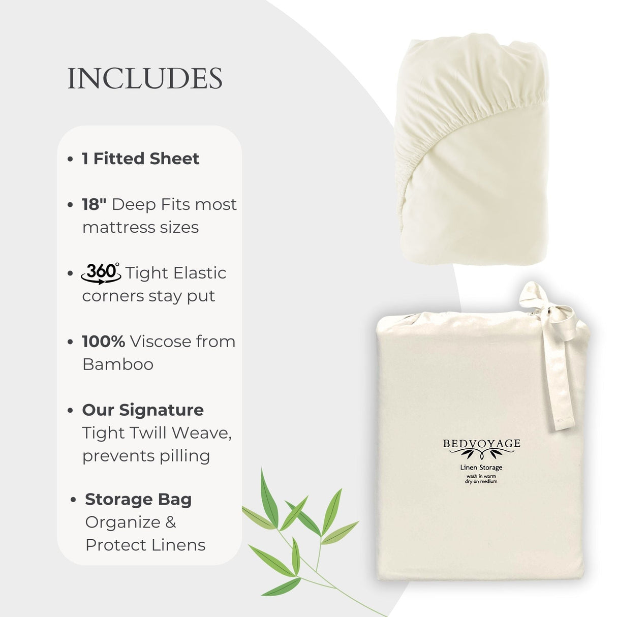 Bamboo Fitted Sheet - Ivory from BedVoyage