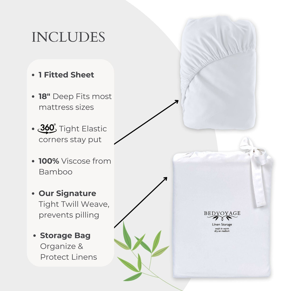 Bamboo Fitted Sheet - White from BedVoyage