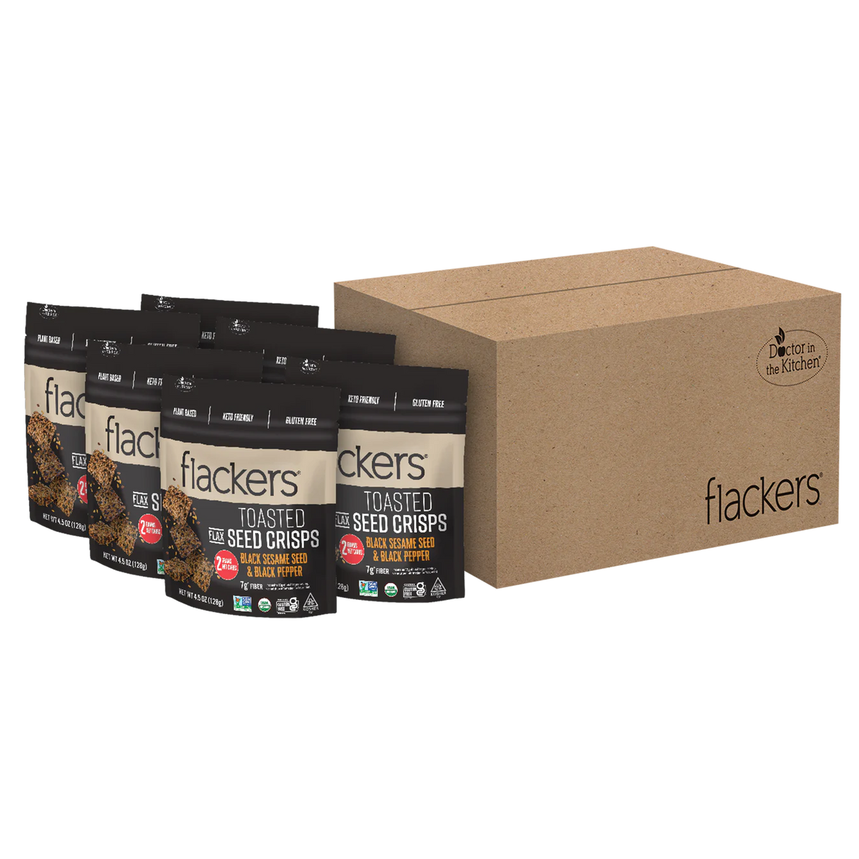 Black Pepper and Black Sesame Seed Toasted Seed Crisps (6-Pack) from Flackers