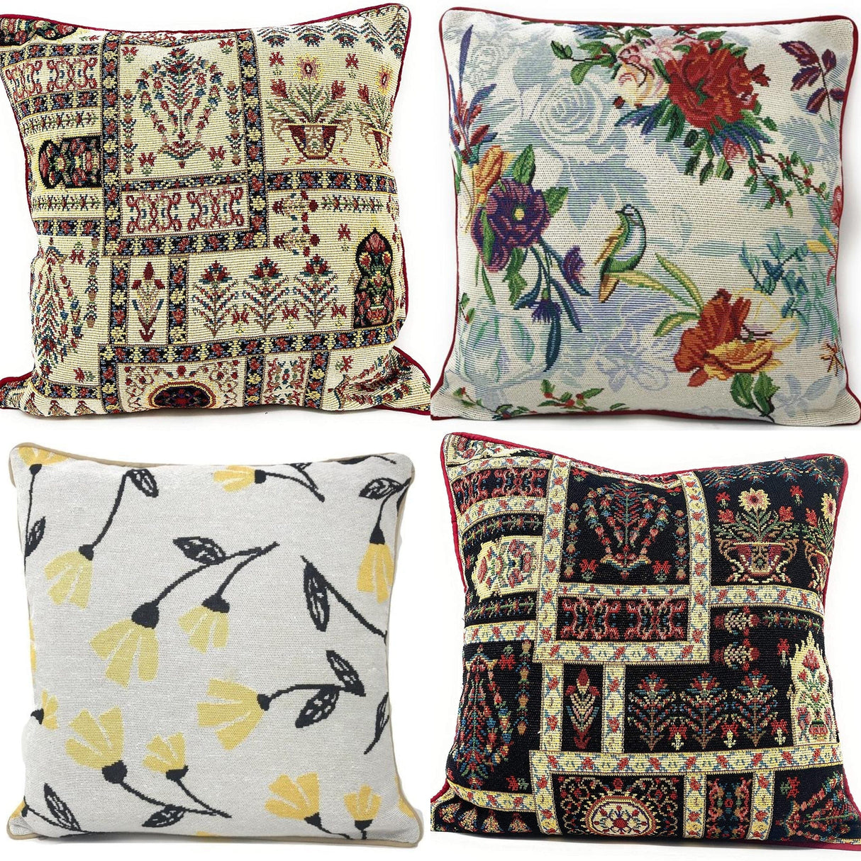 DaDa Bedding Set of 4 Pieces - Floral Garden Botanical Tapestry Throw Pillow Covers Bundle Pack - 16" x 16" from DaDalogy Bedding Collection