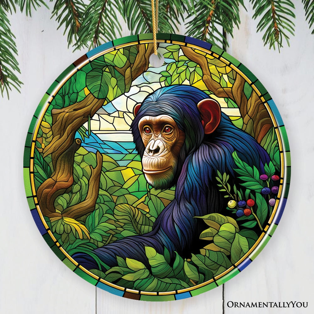 A Primate Safari Chimpanzee Stained Glass Style Ceramic Ornament, African Animals Christmas Gift and Decor from OrnamentallyYou