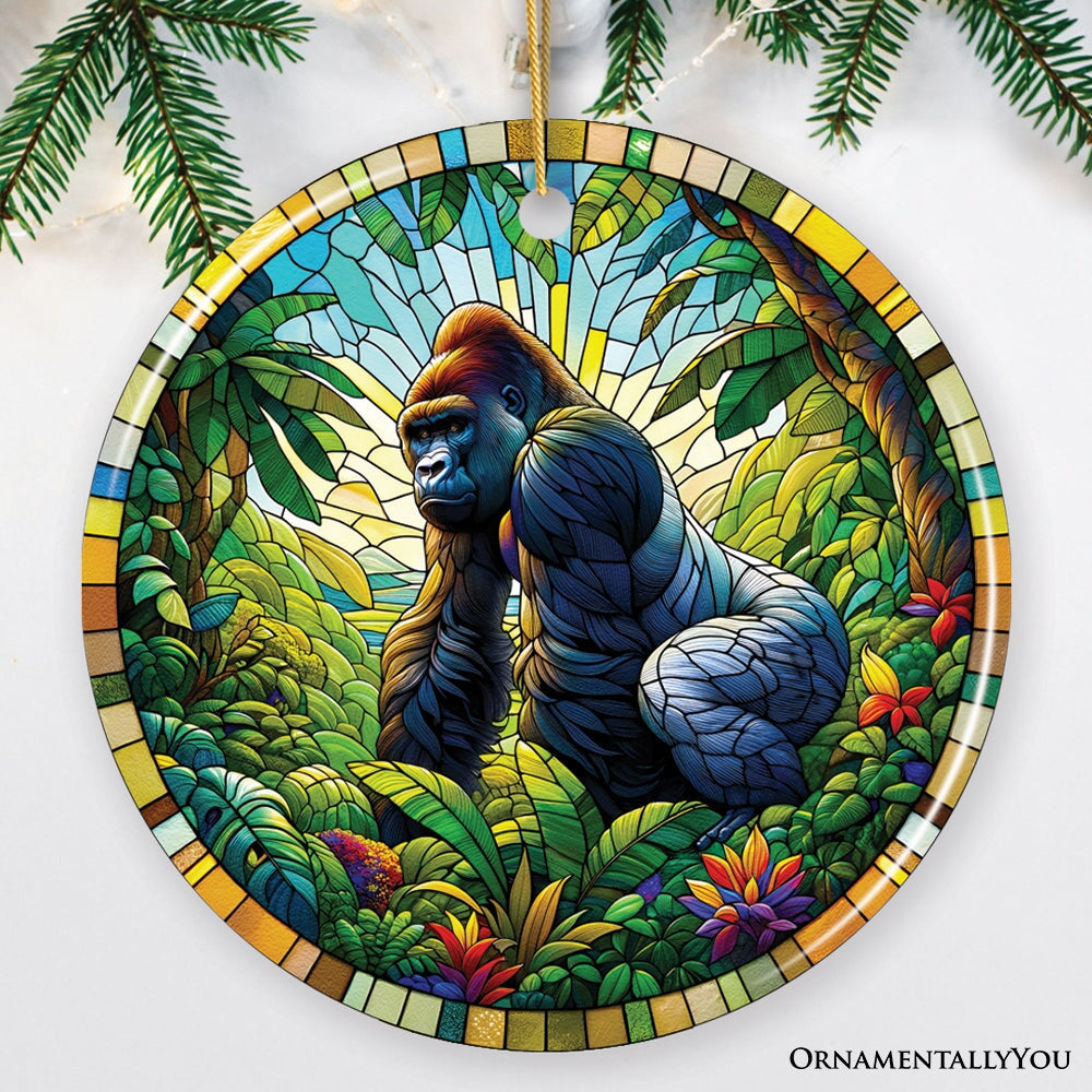 A Primate Safari Gorilla Stained Glass Style Ceramic Ornament, African Animals Christmas Gift and Decor from OrnamentallyYou