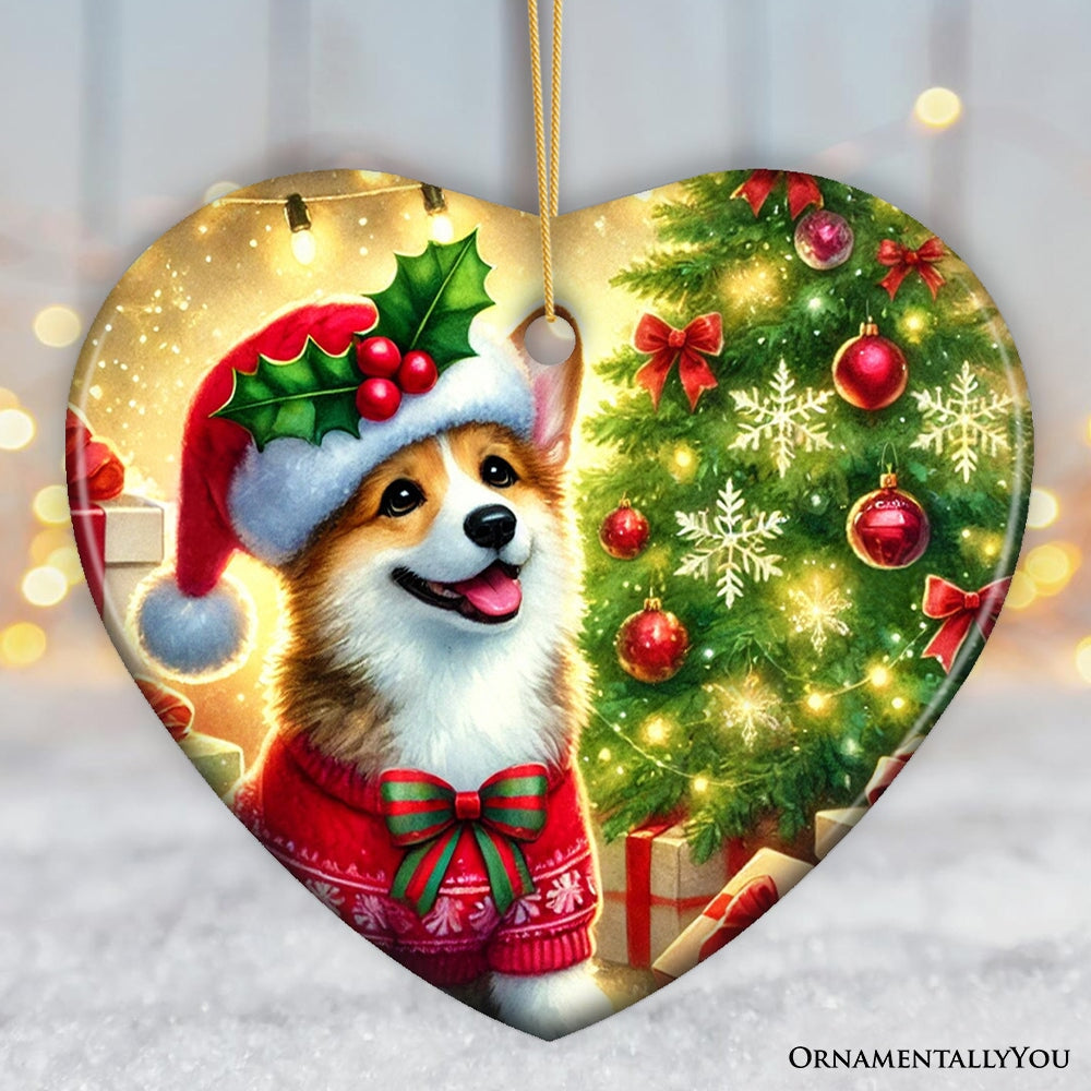 Adorable Welsh Corgi with Santa Hat Ornament, Jolly Christmas for Heartfelt Gift from OrnamentallyYou