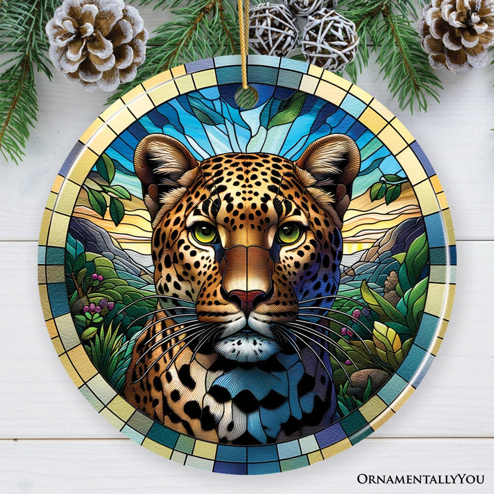 African Leopard Expedition Stained Glass Style Ceramic Ornament, Safari Animals Christmas Gift and Decor from OrnamentallyYou