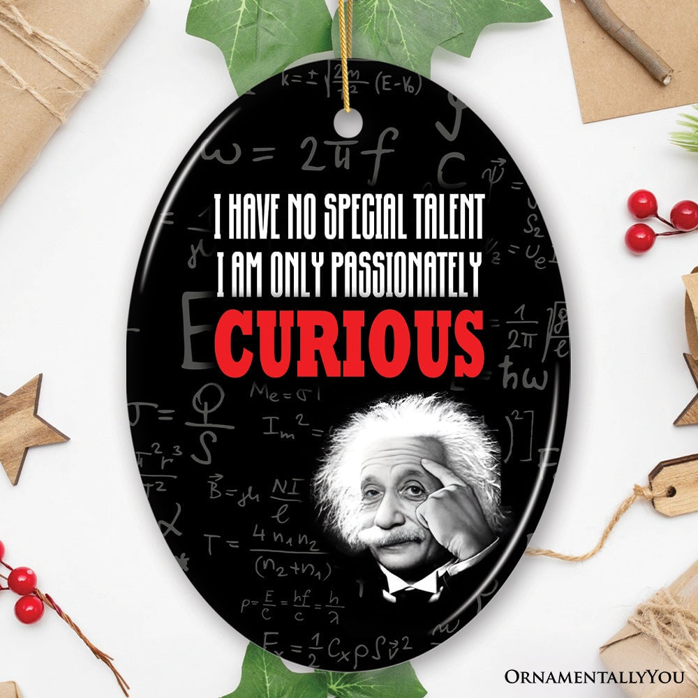 Albert Einstein Thought Provoking Quote Passionately Curious, Ceramic Ornament Gift and Decor from OrnamentallyYou