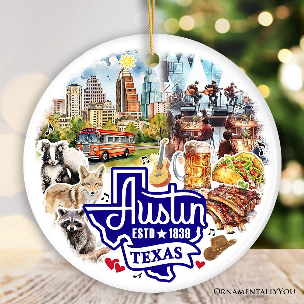 Artistic Austin Texas Christmas Ornament, Unique Ceramic Keepsake Souvenir and Gift from OrnamentallyYou
