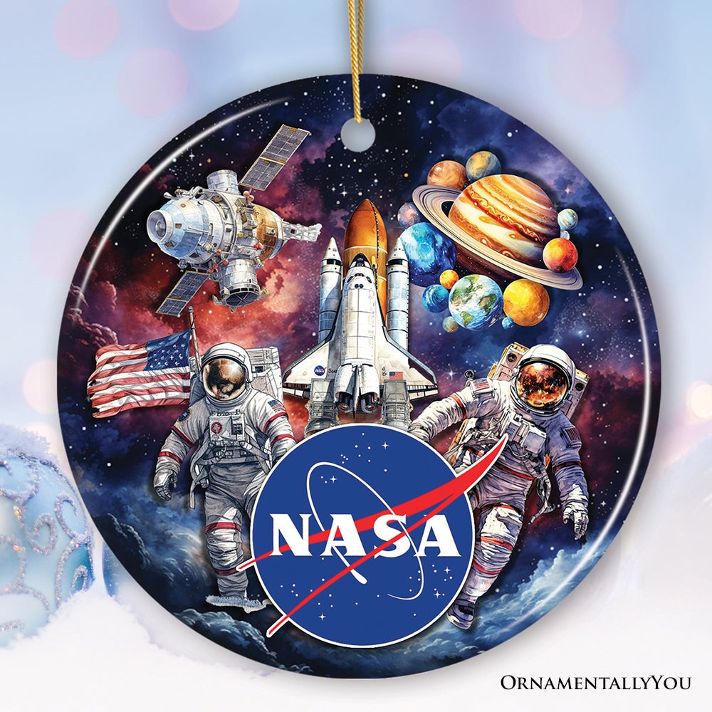 Artistic NASA Handcrafted Christmas Ornament, Astronaut in Outer Space with the Planets from OrnamentallyYou