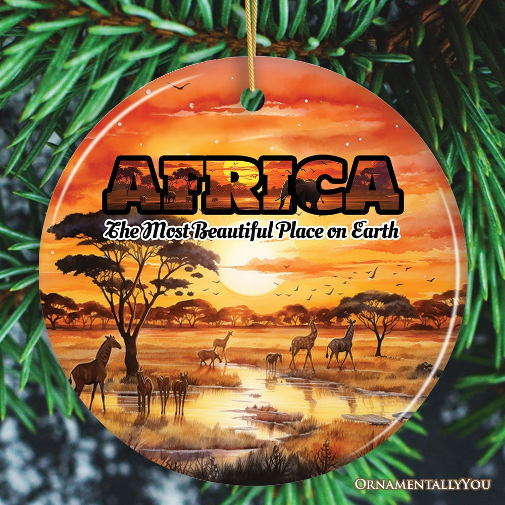 Artistic Natural Beauty of African Landscapes and Wildlife with Quotes Ornament, Christmas Gift or Travel Souvenir, Safari, Serengeti and Mount Kilimanjaro from OrnamentallyYou