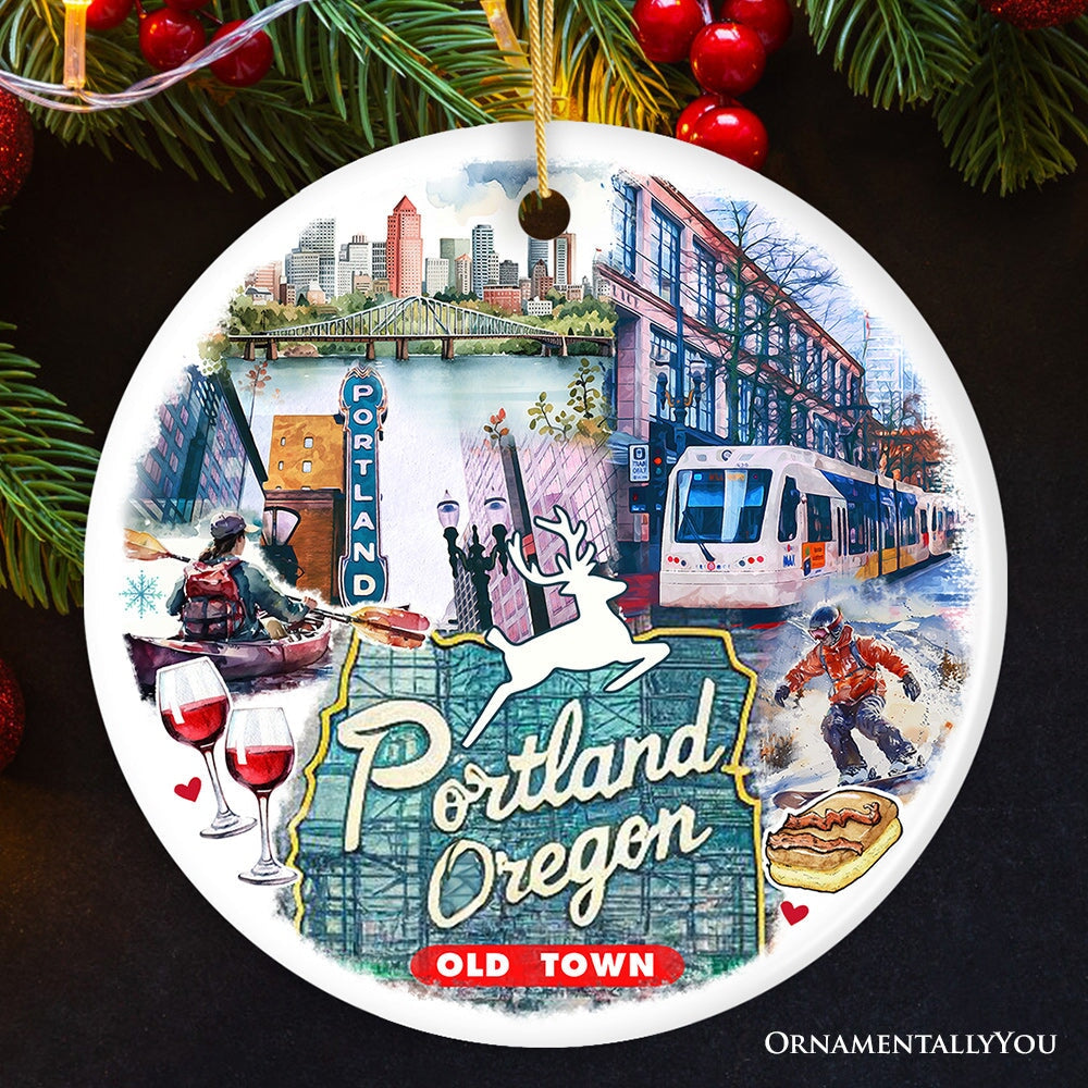 Artistic Portland City Ceramic Art Ornament, Oregon Souvenir and Christmas Gift from OrnamentallyYou