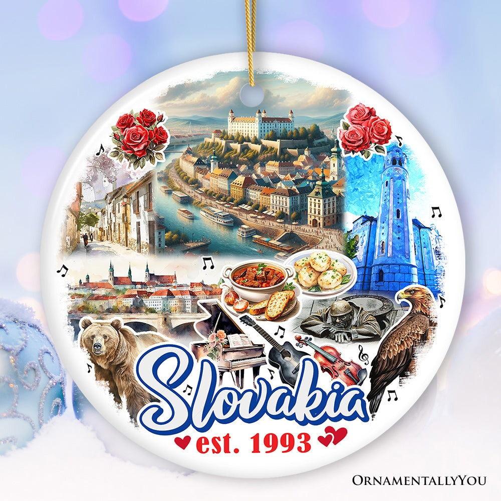 Artistic Slovakia Landmarks Ornament, Slavic Heritage and Culture Christmas Gift and Bratislava Travel Souvenir from OrnamentallyYou