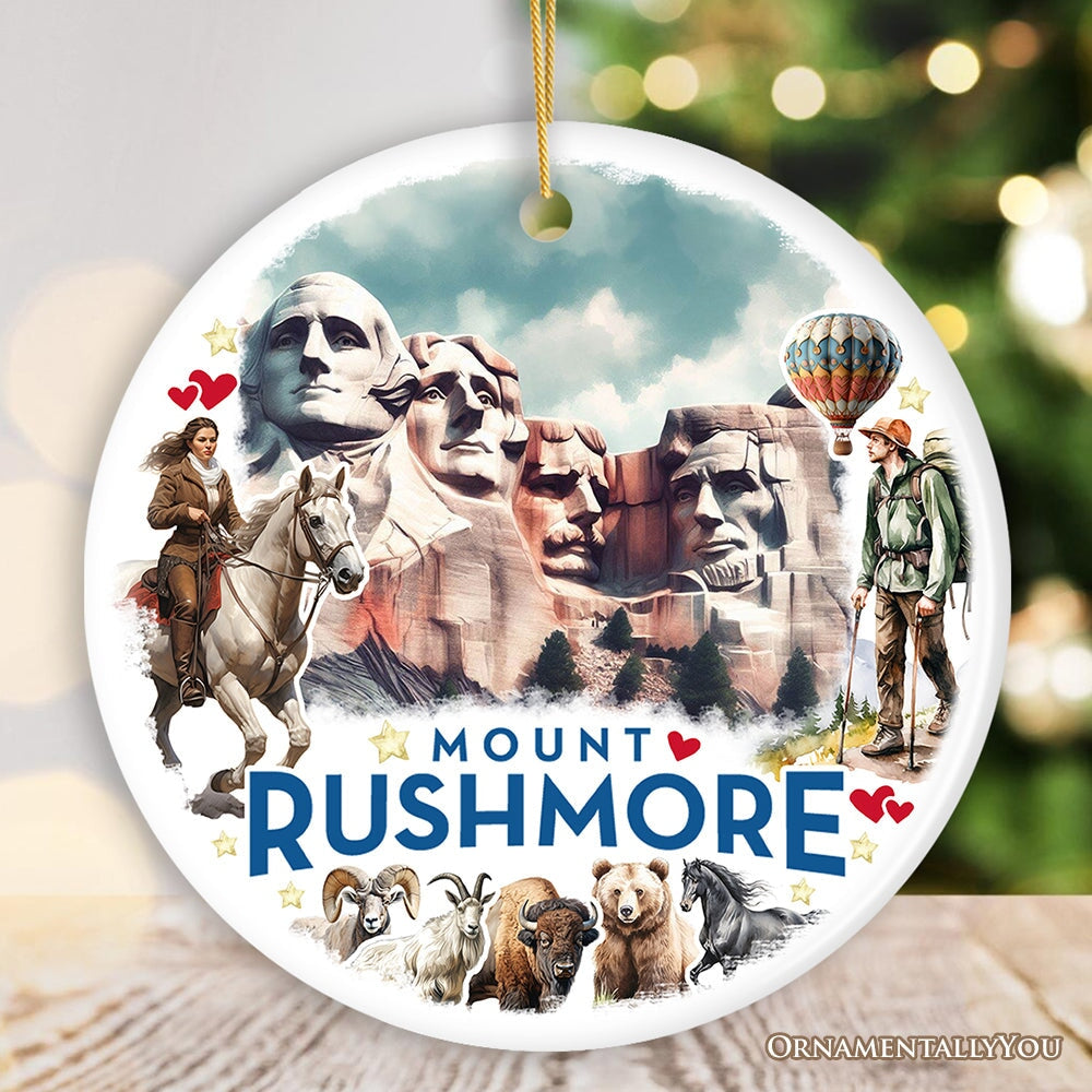 Artistic Watercolor Mount Rushmore Historical Ceramic Ornament, South Dakota Christmas Gift from OrnamentallyYou