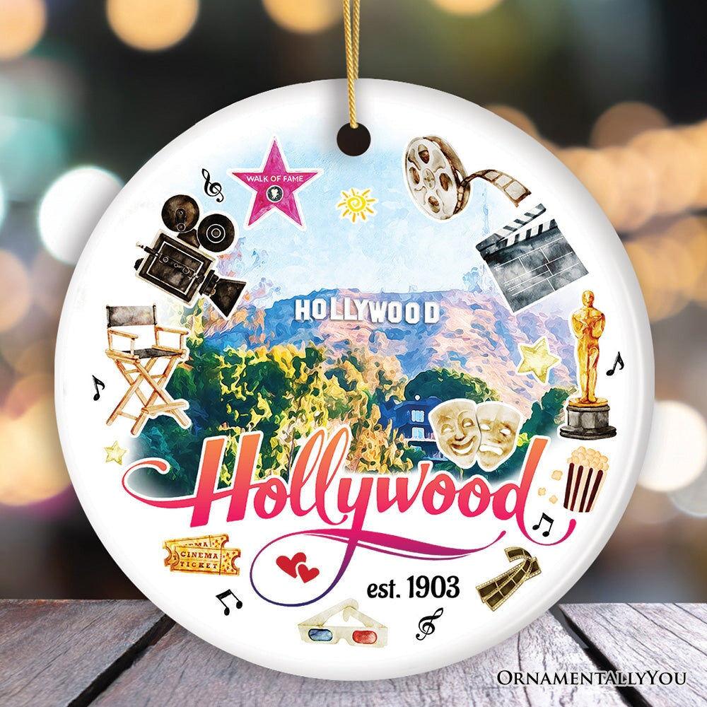 Artistic and Glamorous Hollywood Ceramic Ornament, Los Angeles Music and Entertainment Culture Gift from OrnamentallyYou