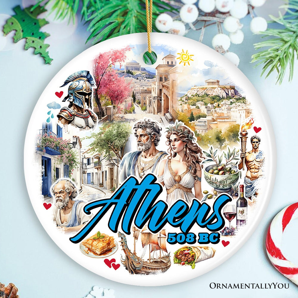 Athens Acropolis Historical Landmarks Ornament, Greek Artistic Heritage Christmas Gift and Travel Souvenir from OrnamentallyYou