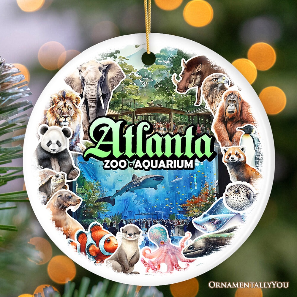 Atlanta Georgia Aquarium and Zoo Watercolor Art Ornament, City Souvenir Gift with Animals and Sea Creatures from OrnamentallyYou