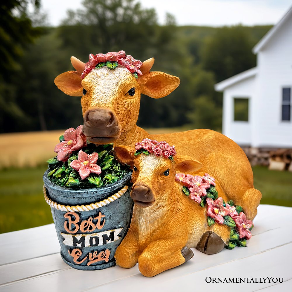 Best Mom Cow and Calf Charming Figurine, 6" Keepsake Jersey Statue and Mother’s Day Gift from OrnamentallyYou