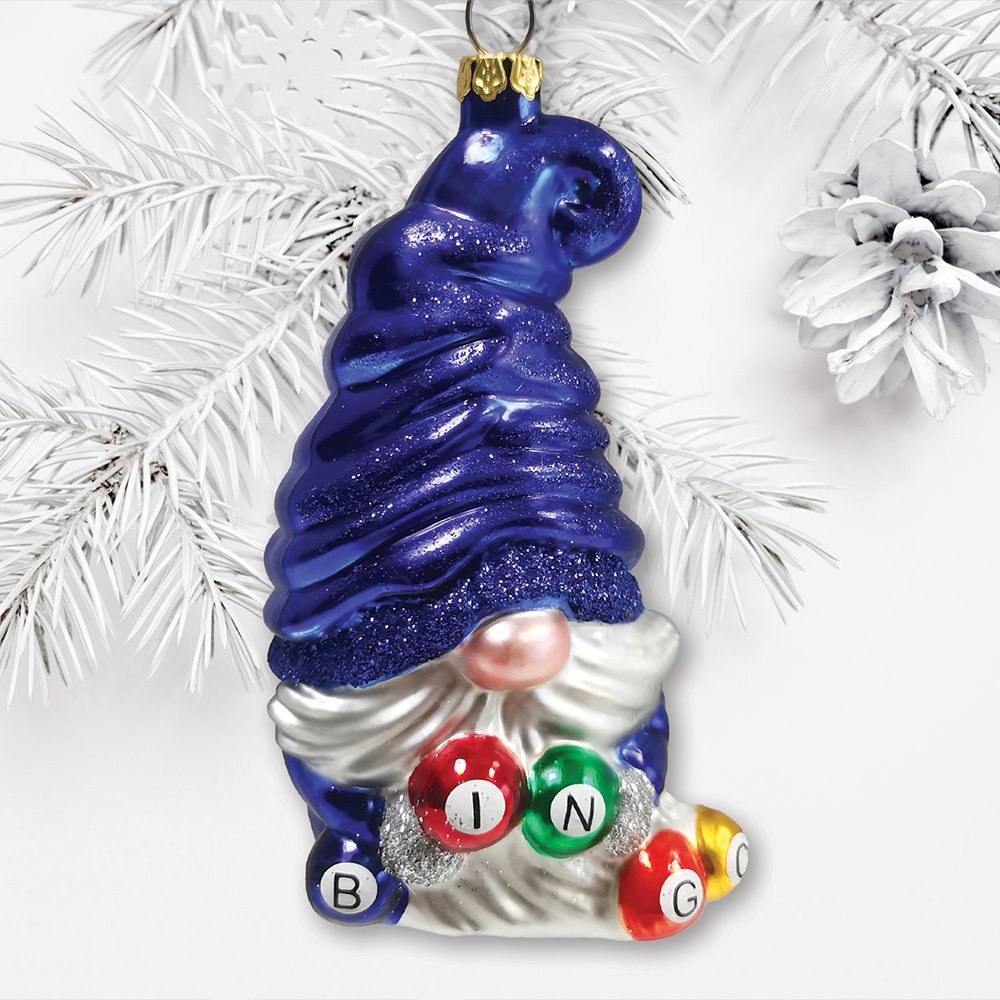 Bingo Gnome Glass Christmas Ornament from OrnamentallyYou