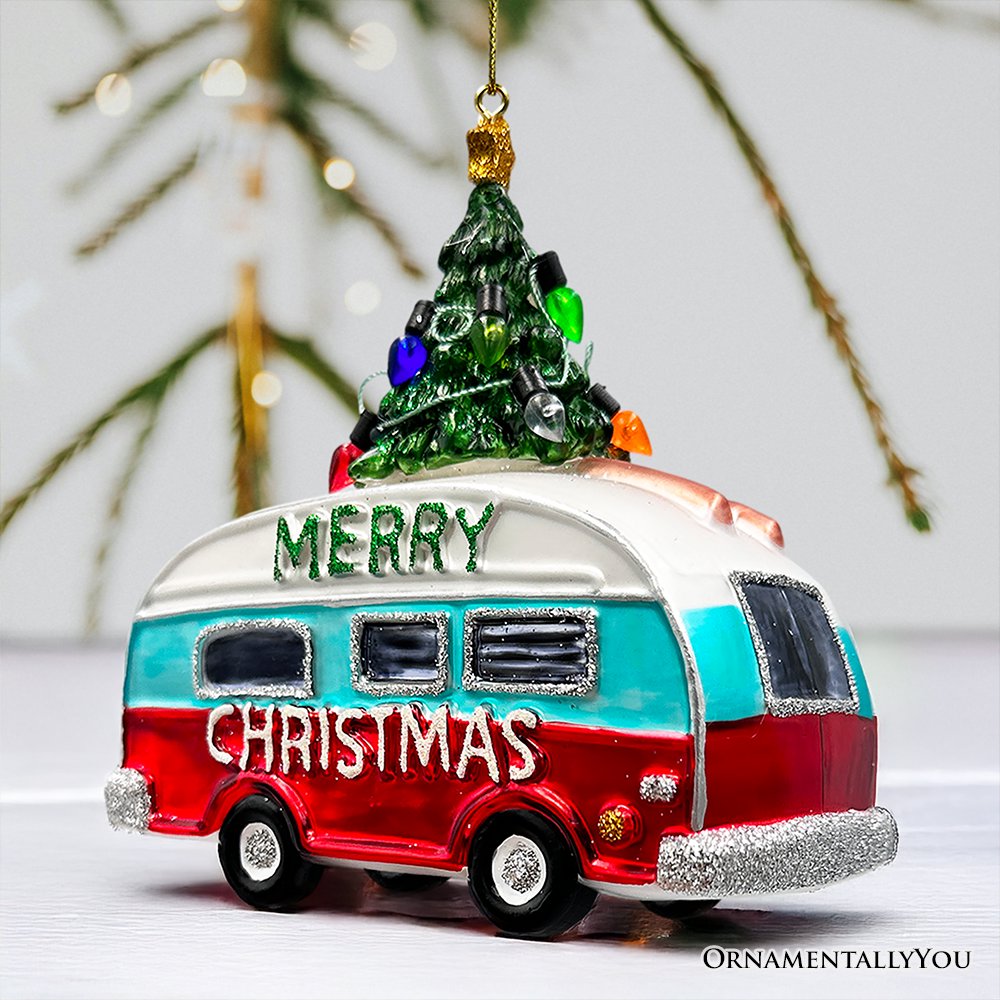 Camping RV Glass Christmas Ornament, Camper Trailer Motorhome Traveler Gift from OrnamentallyYou