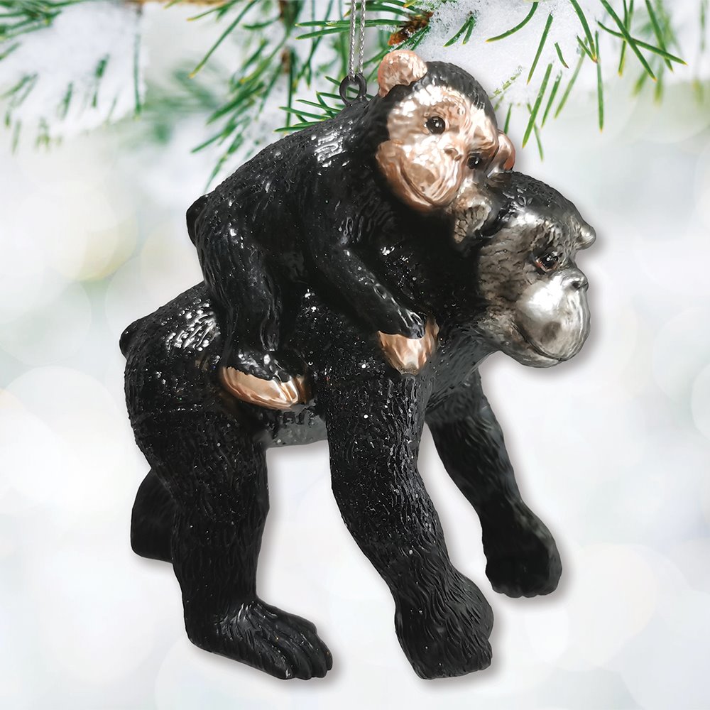 Charming Gorilla Family Kinship Glass Ornament, Mother and Baby Animal Christmas Tree Decor from OrnamentallyYou