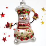 Cheerful Holiday Snowman Chef Glass Christmas Ornament from OrnamentallyYou