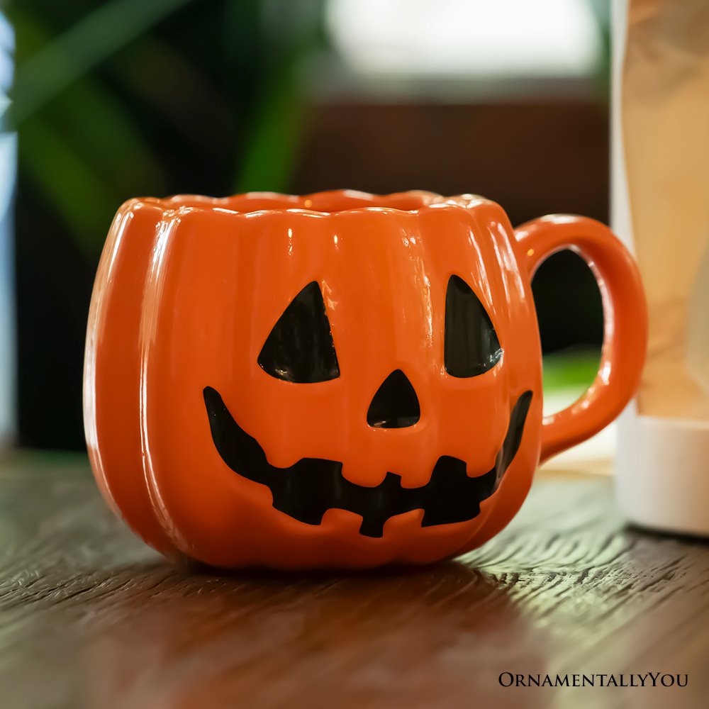 Classic Jack O' Lantern Ceramic 4" Pumpkin Mug, Halloween Drinkware and Spooky Fall Decor from OrnamentallyYou