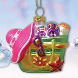 Coastal Beach Bag Glass Christmas Ornament, Ocean Seaside Nautical Home Tree Decoration from OrnamentallyYou