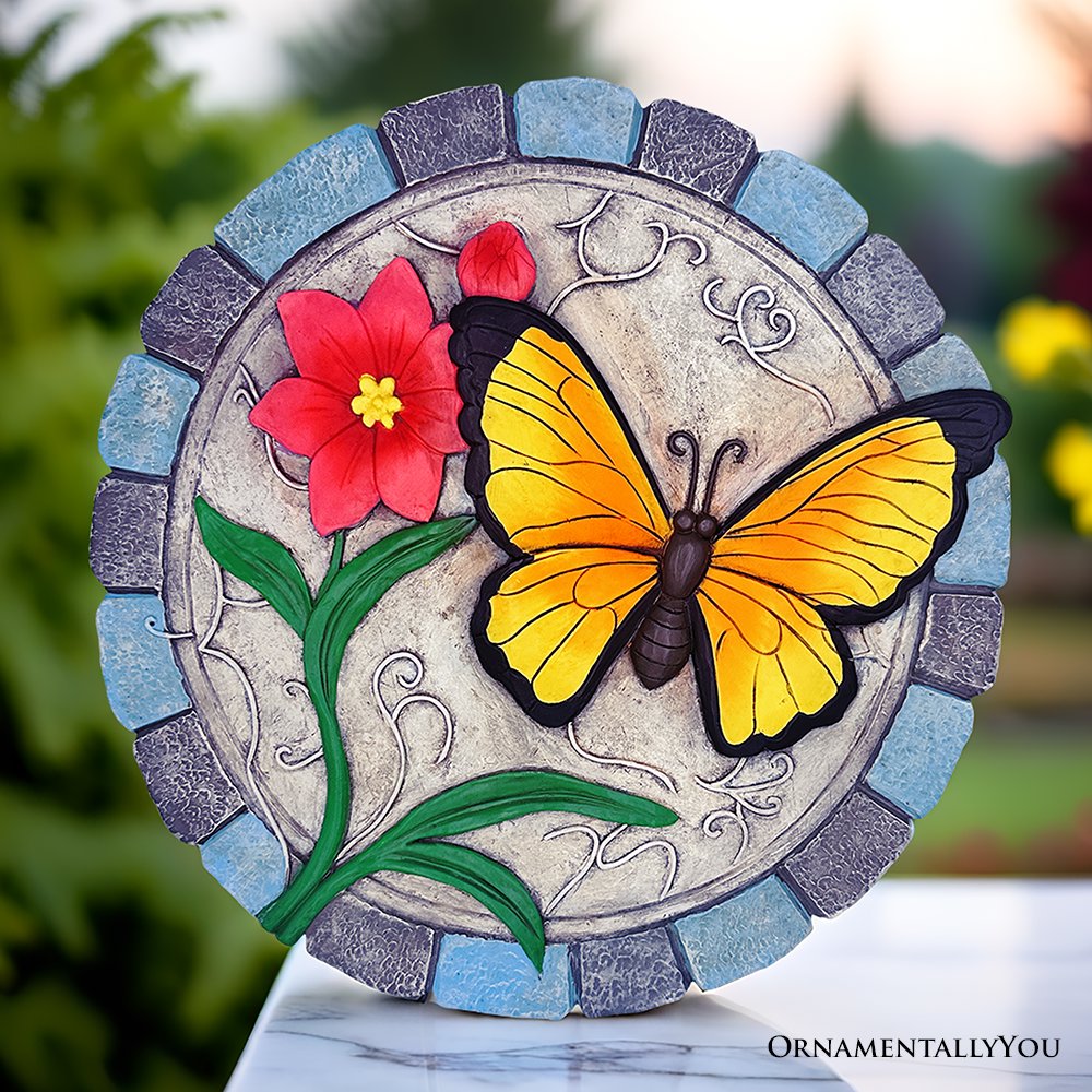 Colorful Moments Bloom Stepping Stone, 9.5" Butterfly Garden Decorative Figurine from OrnamentallyYou