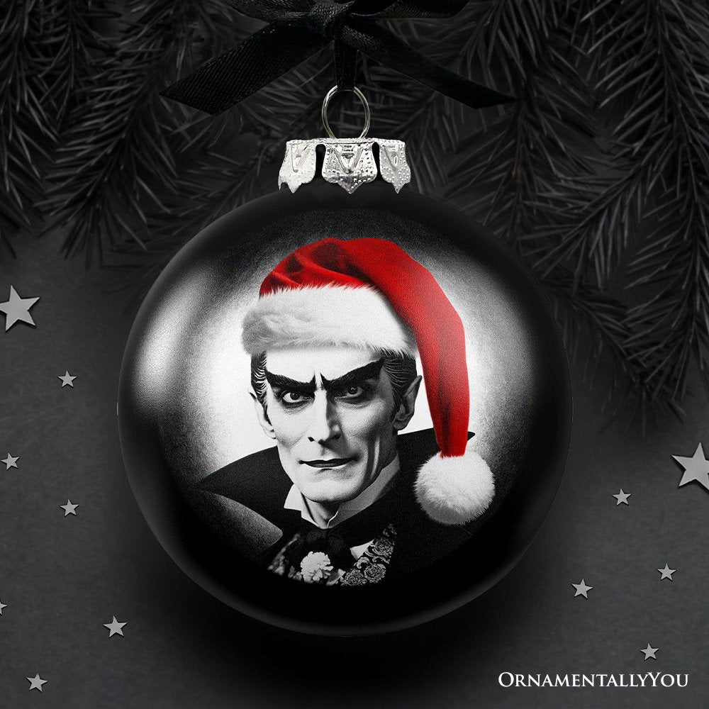 Dracula Spooky Christmas Portrait Glass Ornament, Black Horror Halloween Tree Decoration from OrnamentallyYou
