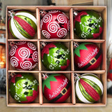 Elf Theme Christmas Ornament Set, 9 Baubles Green and Red from OrnamentallyYou