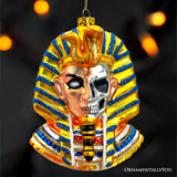 Evil Egyptian Pharoah Half Skull Head Glass Ornament, Gothic Halloween Tree Decor from OrnamentallyYou