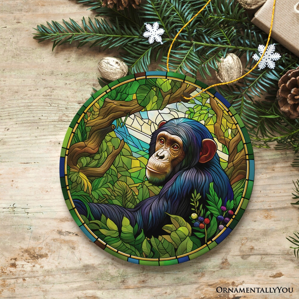A Primate Safari Chimpanzee Stained Glass Style Ceramic Ornament, African Animals Christmas Gift and Decor from OrnamentallyYou