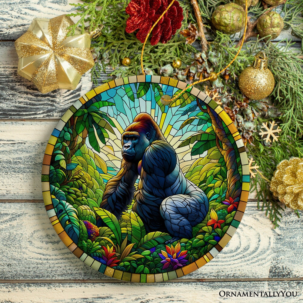 A Primate Safari Gorilla Stained Glass Style Ceramic Ornament, African Animals Christmas Gift and Decor from OrnamentallyYou