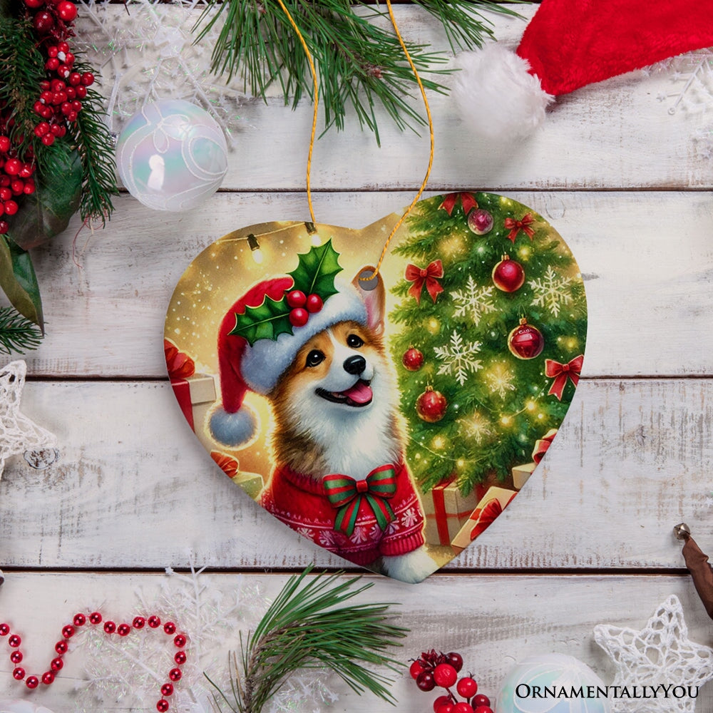 Adorable Welsh Corgi with Santa Hat Ornament, Jolly Christmas for Heartfelt Gift from OrnamentallyYou
