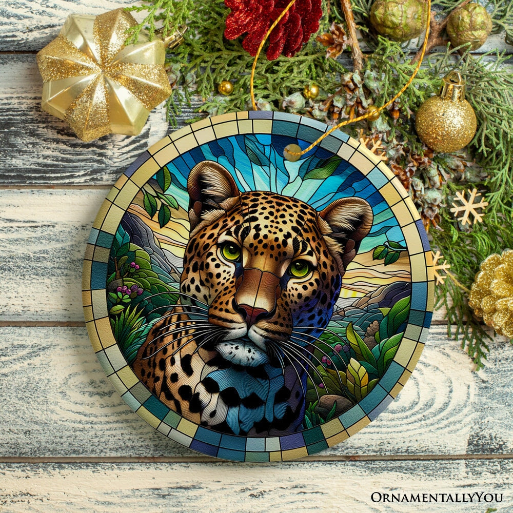 African Leopard Expedition Stained Glass Style Ceramic Ornament, Safari Animals Christmas Gift and Decor from OrnamentallyYou