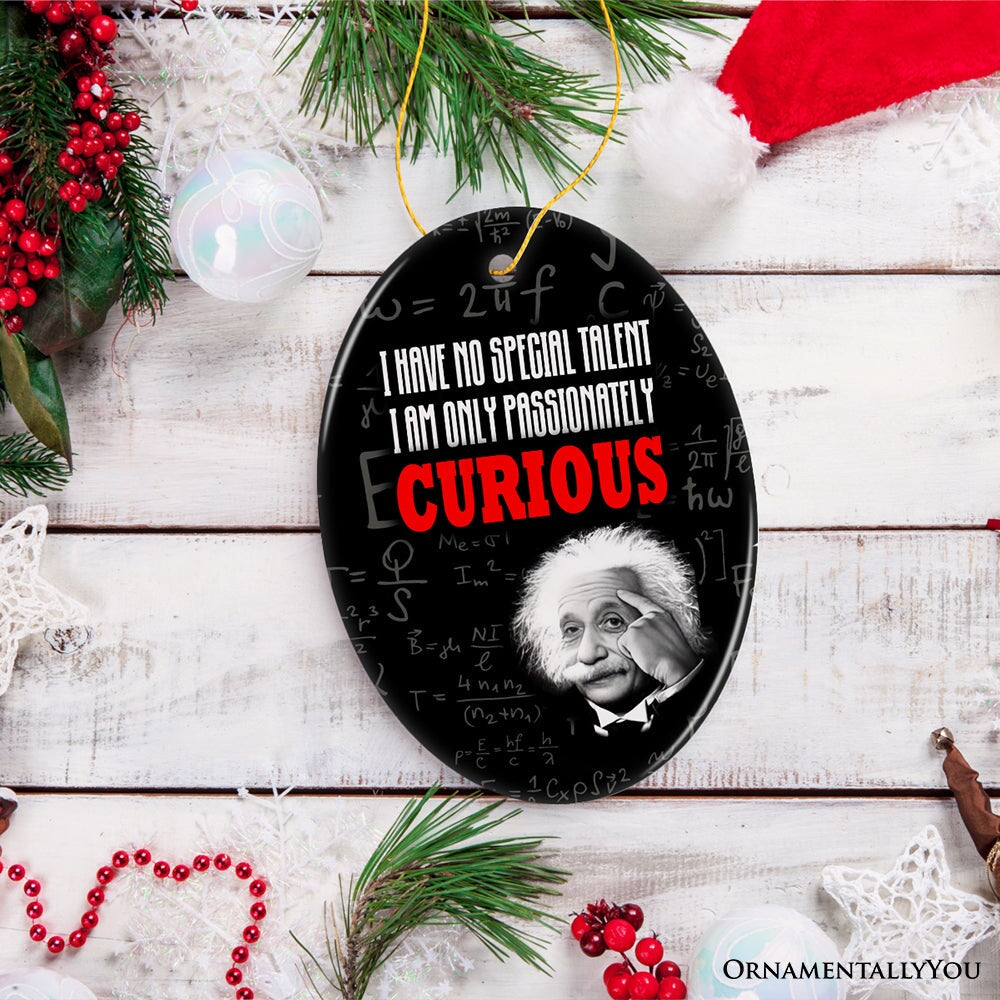Albert Einstein Thought Provoking Quote Passionately Curious, Ceramic Ornament Gift and Decor from OrnamentallyYou