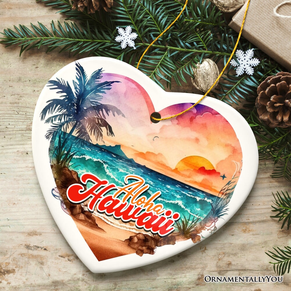 Aloha Hawaii Tropical Watercolor Beach Ornament, Nature Paradise Christmas Gift from OrnamentallyYou