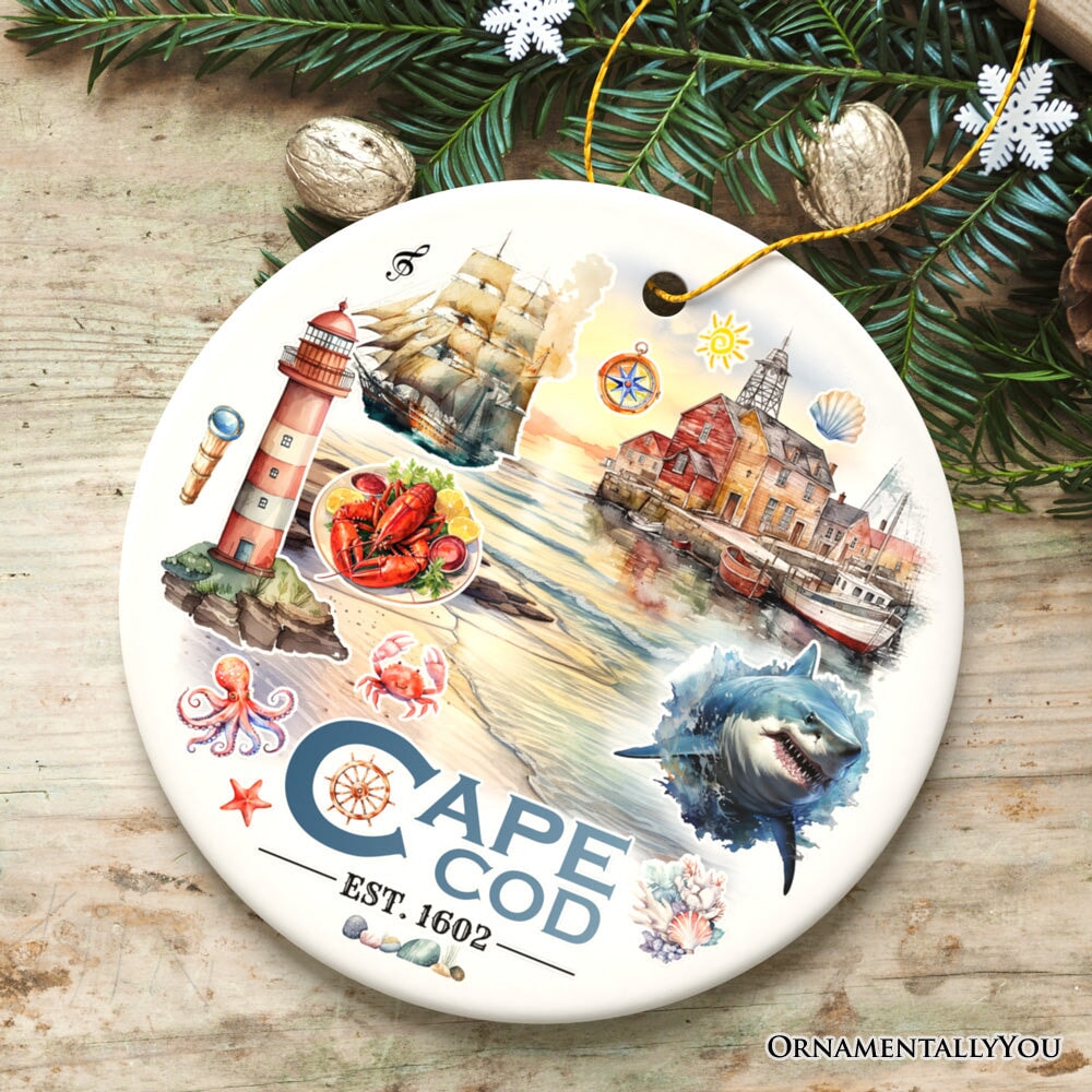 Artistic Cape Cod Exhibit Ornament, Massachusetts Landmark and Souvenir Gift from OrnamentallyYou