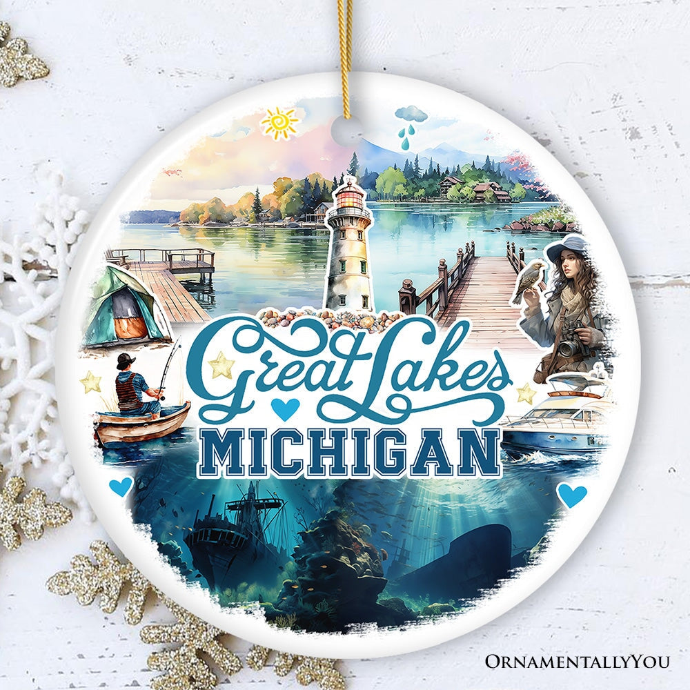 Artistic Great Lakes Michigan State Ornament, Ceramic Landscapes and Travel Souvenir and Gift from OrnamentallyYou