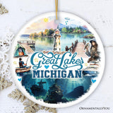 Artistic Great Lakes Michigan State Ornament, Ceramic Landscapes and Travel Souvenir and Gift from OrnamentallyYou