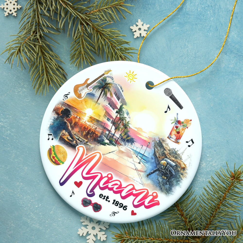 Artistic Miami Paradise Downtown Ornament, Unique and Cultural Florida Vacation Souvenir from OrnamentallyYou