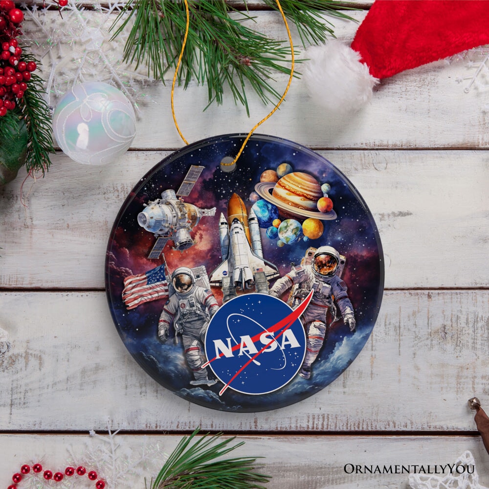 Artistic NASA Handcrafted Christmas Ornament, Astronaut in Outer Space with the Planets from OrnamentallyYou