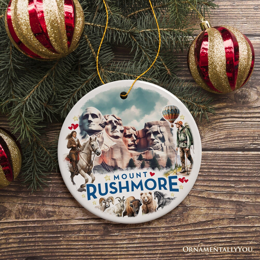 Artistic Watercolor Mount Rushmore Historical Ceramic Ornament, South Dakota Christmas Gift from OrnamentallyYou