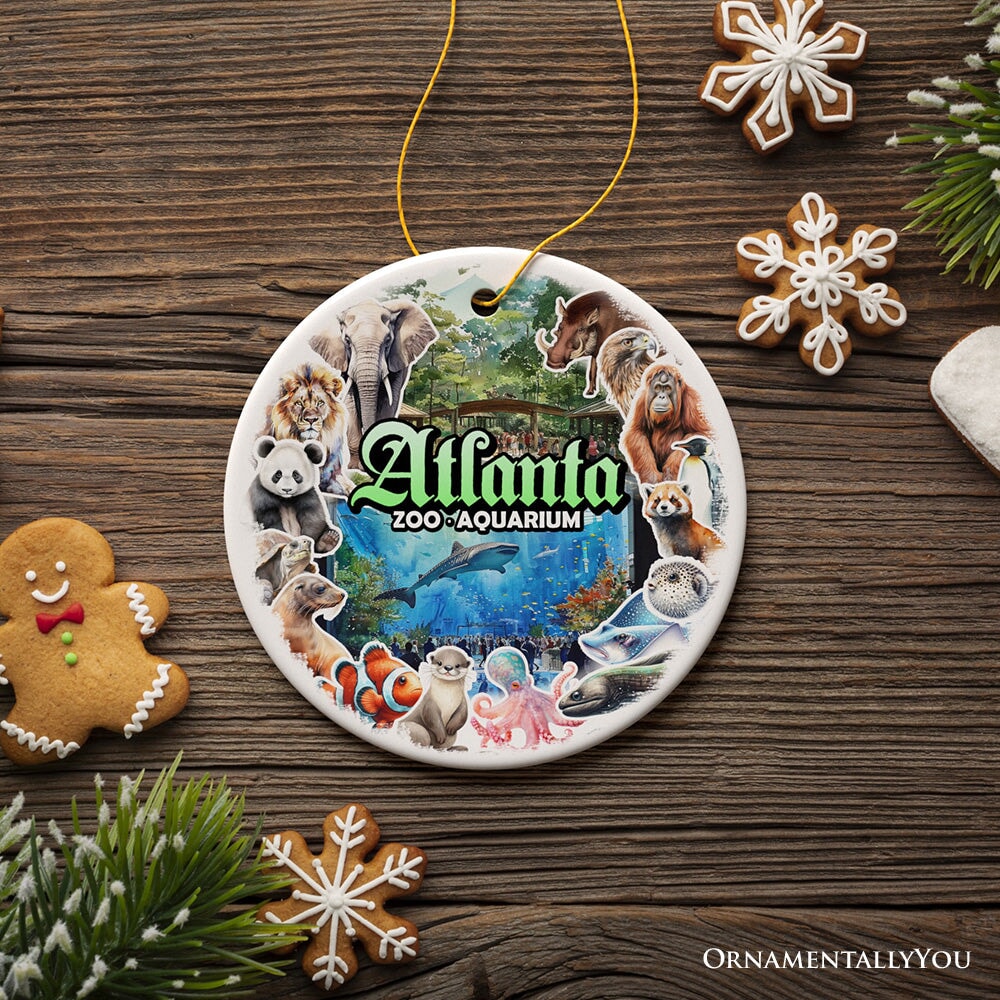 Atlanta Georgia Aquarium and Zoo Watercolor Art Ornament, City Souvenir Gift with Animals and Sea Creatures from OrnamentallyYou
