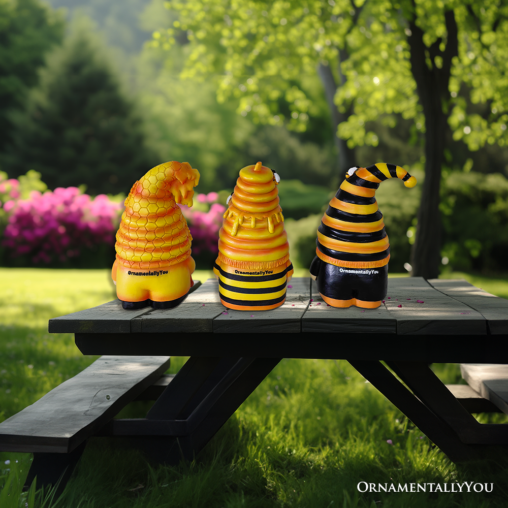 Buzzy Trio Set of Three Bumble Bee Gnome Figurines, 6" Tiered Tray Home or Garden Decoration from OrnamentallyYou