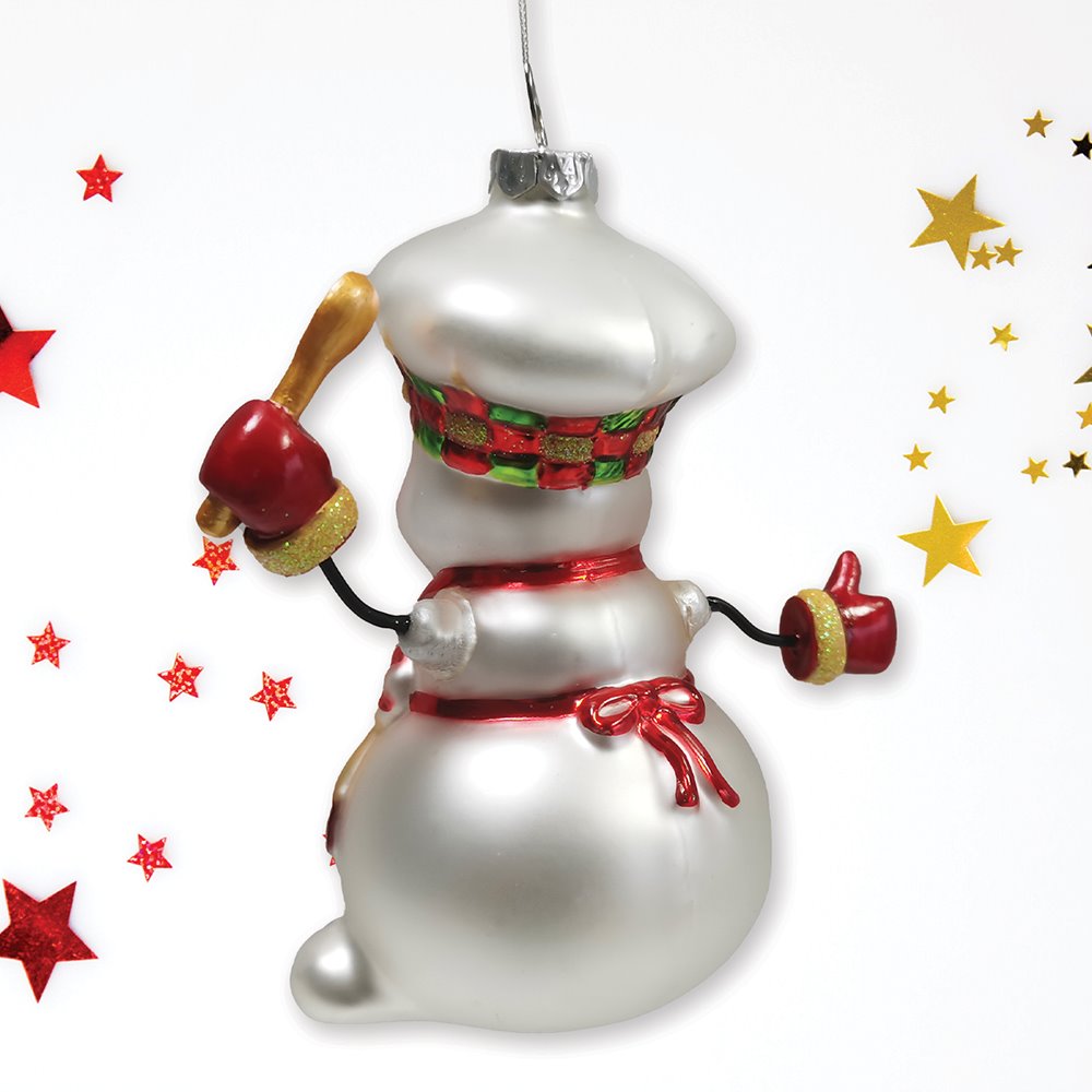 Cheerful Holiday Snowman Chef Glass Christmas Ornament from OrnamentallyYou