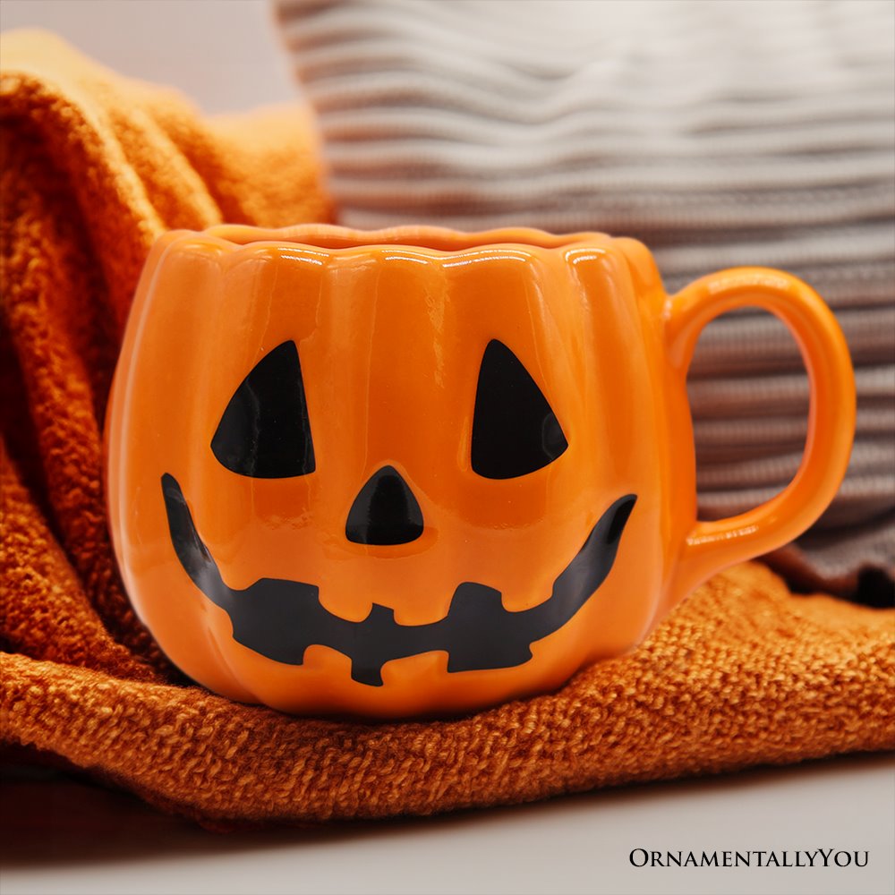 Classic Jack O' Lantern Ceramic 4" Pumpkin Mug, Halloween Drinkware and Spooky Fall Decor from OrnamentallyYou