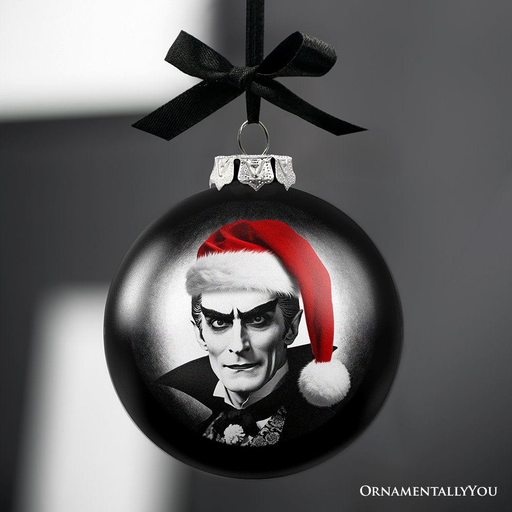 Dracula Spooky Christmas Portrait Glass Ornament, Black Horror Halloween Tree Decoration from OrnamentallyYou