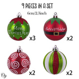 Elf Theme Christmas Ornament Set, 9 Baubles Green and Red from OrnamentallyYou