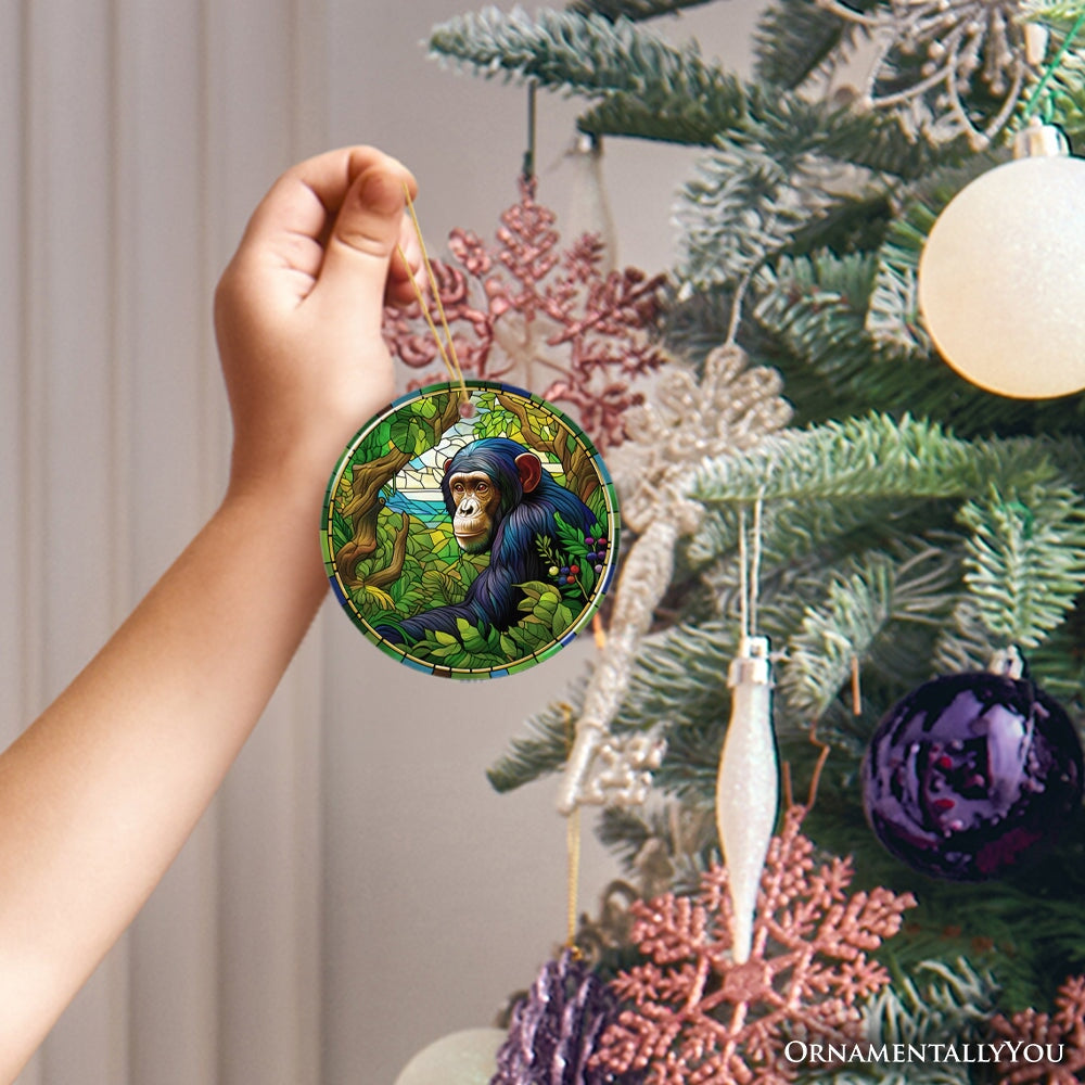 A Primate Safari Chimpanzee Stained Glass Style Ceramic Ornament, African Animals Christmas Gift and Decor from OrnamentallyYou