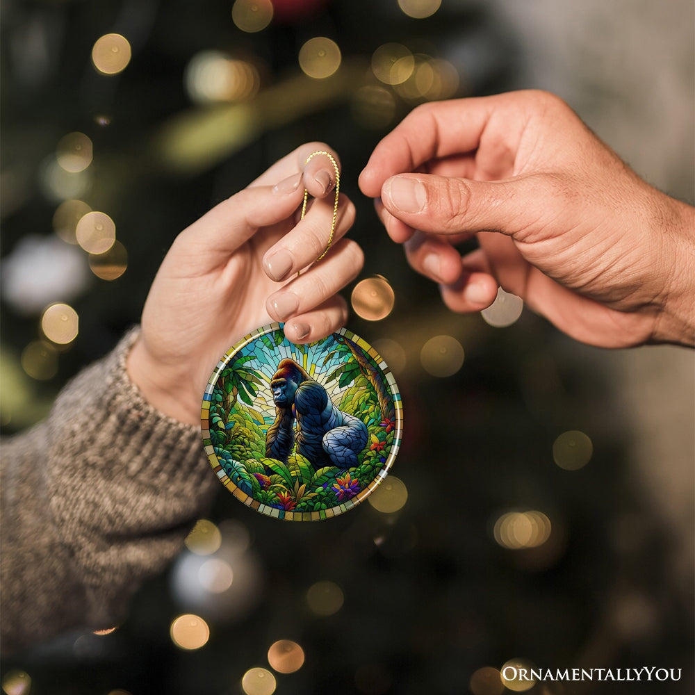 A Primate Safari Gorilla Stained Glass Style Ceramic Ornament, African Animals Christmas Gift and Decor from OrnamentallyYou